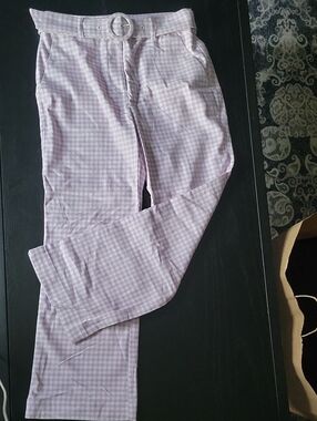 LOFT Lilac and White Gingham Trousers with Belt